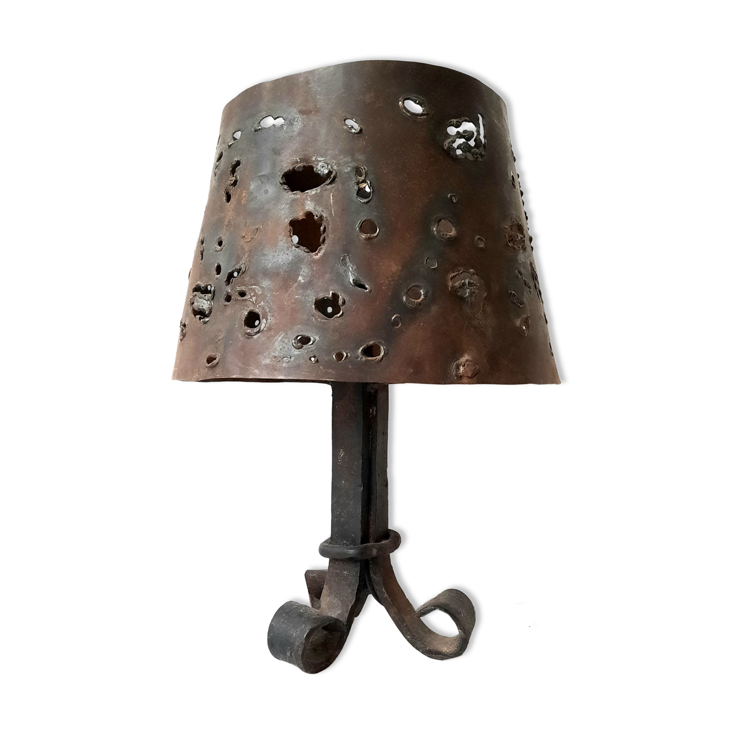 Lampe brutaliste en fer forgé vintage des années 40 / 50