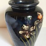 Old enameled earthenware vase with daffodils early 20th century