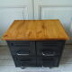 Vintage furniture with metal plugs on black wheels wooden tray