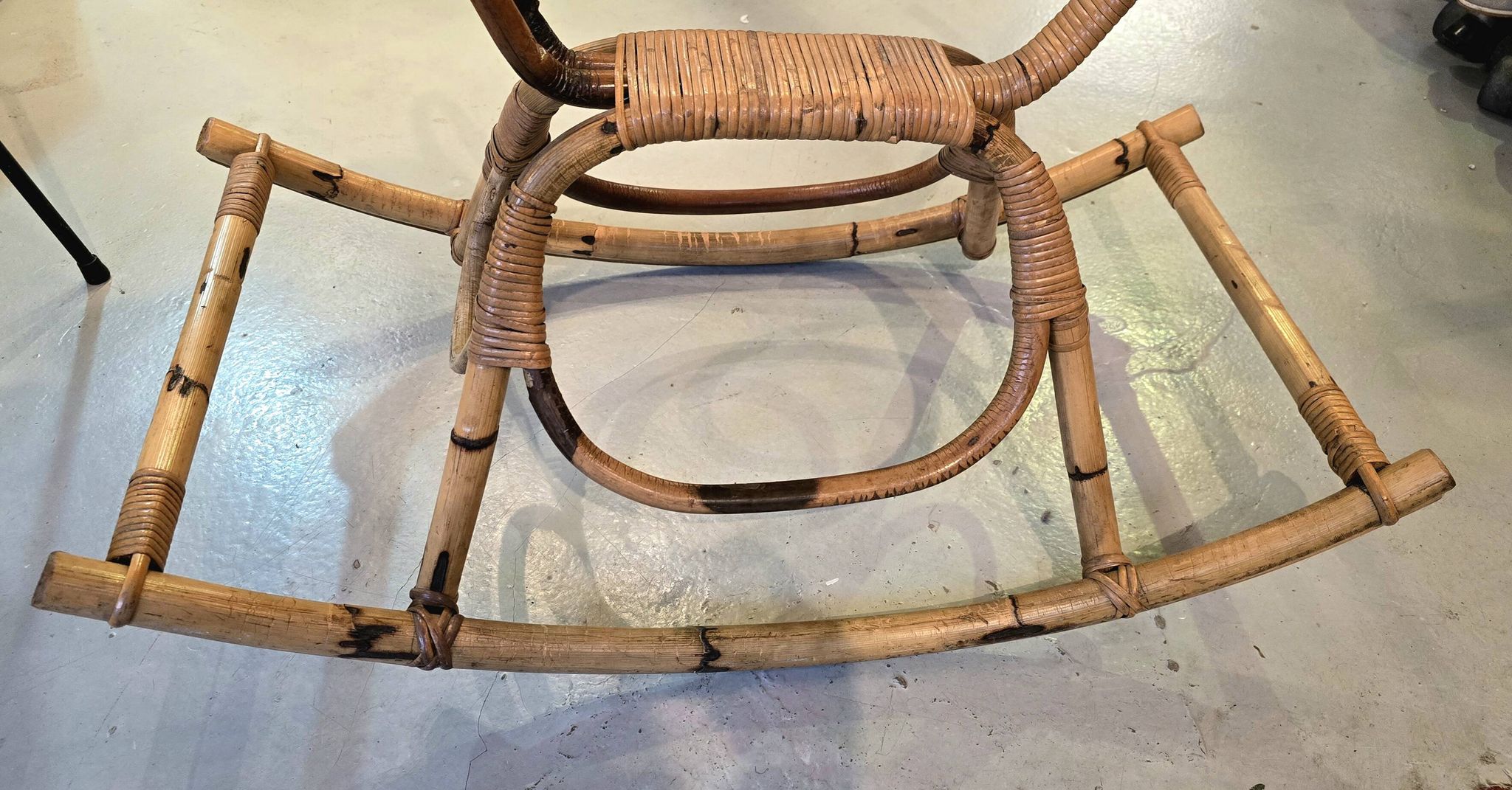 Vintage 1960s/70s rattan and bamboo rocking horse