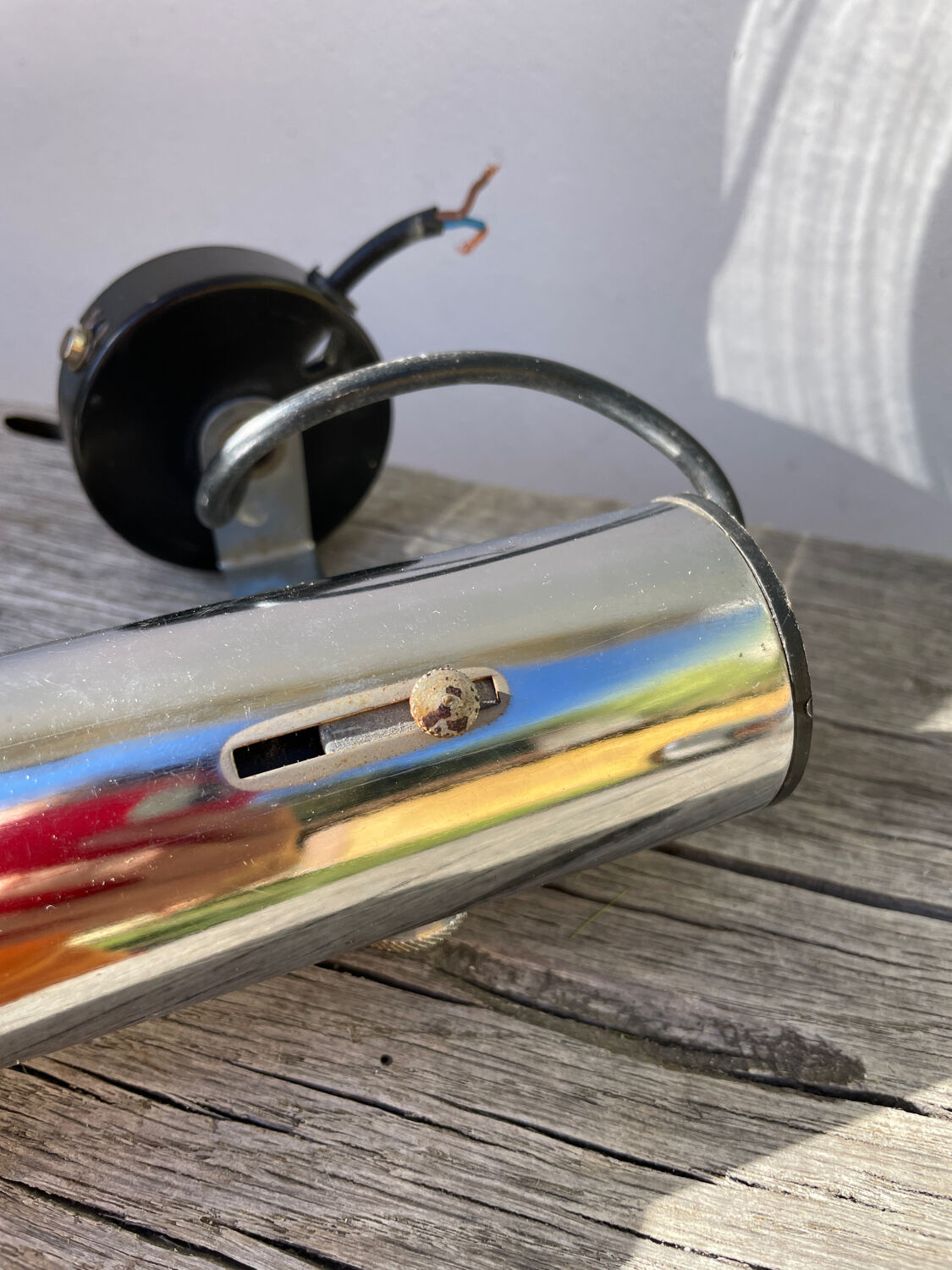 Pair of chrome metal wall lights from the 1970s.