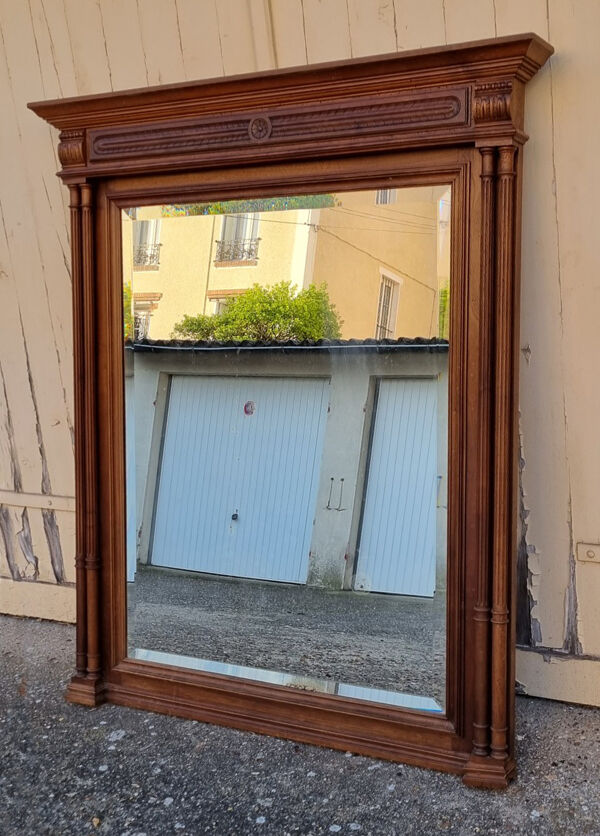 Miroir Trumeau, Henri II, début XXème, chêne et miroir biseauté