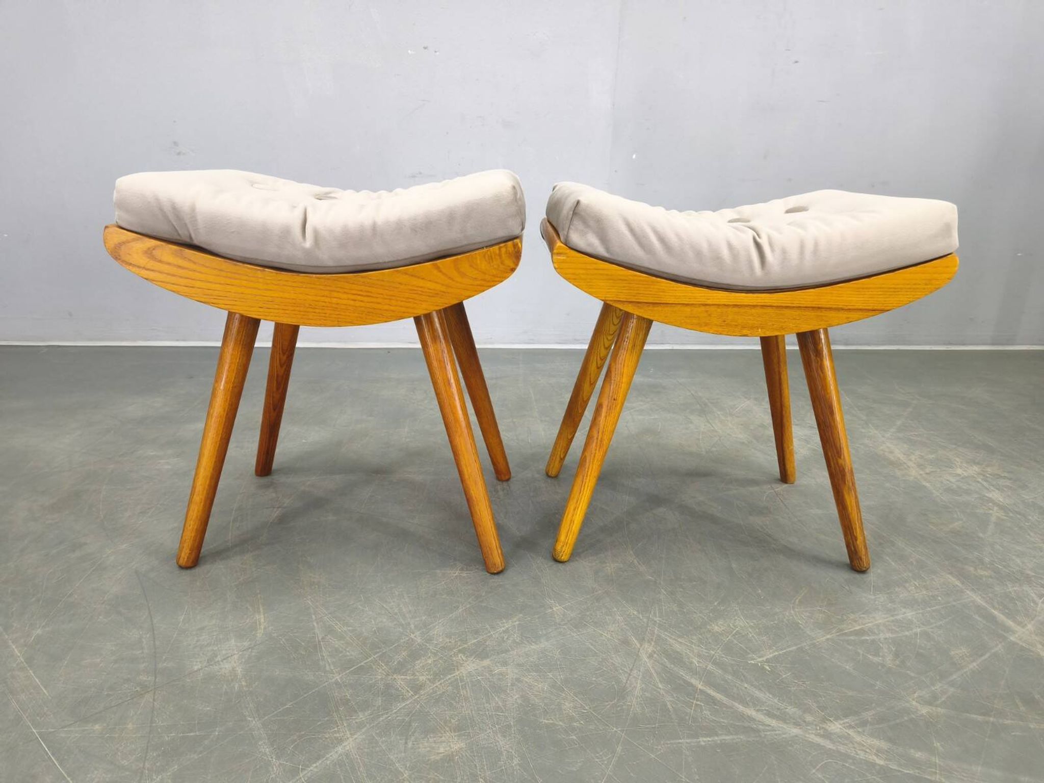Mid Century Solid Maple Footstools with Curved Frames, 1960s