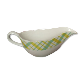 Sauciére Badonviller vaisselle ancienne tartan jaune et vert au pochoir