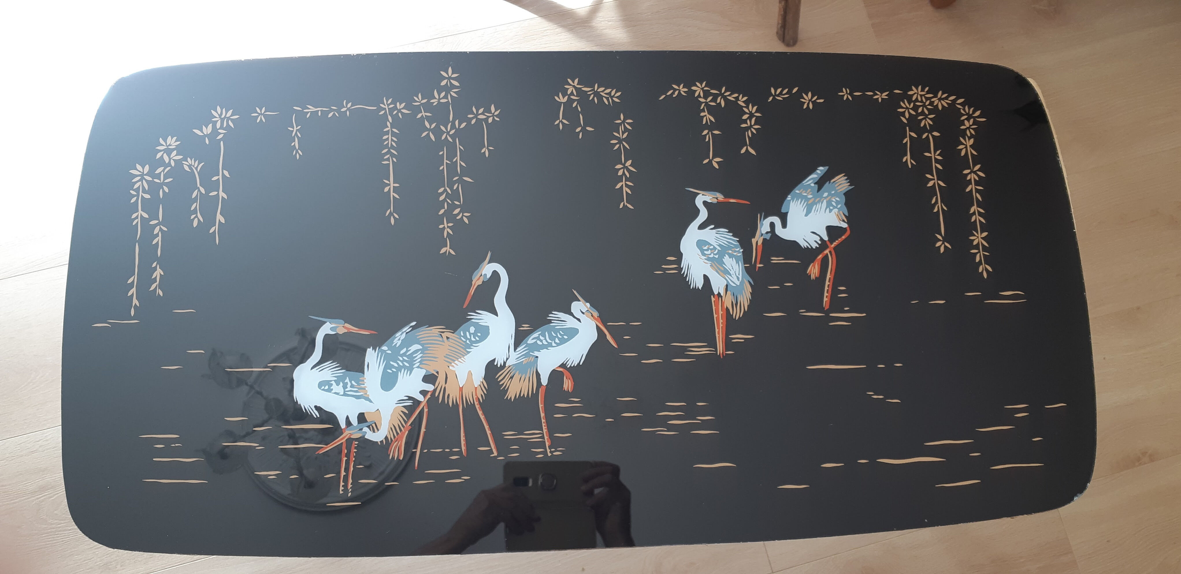 Living room coffee table, vintage, compass legs, 50s