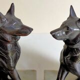 Pair of Art Deco bookends to signed wolf dogs