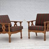 1970s, Danish armchair, green furniture wool, solid oak wood.
