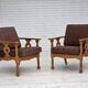 Fauteuil danois des années 1970, revêtement en laine verte, bois de chêne massif.