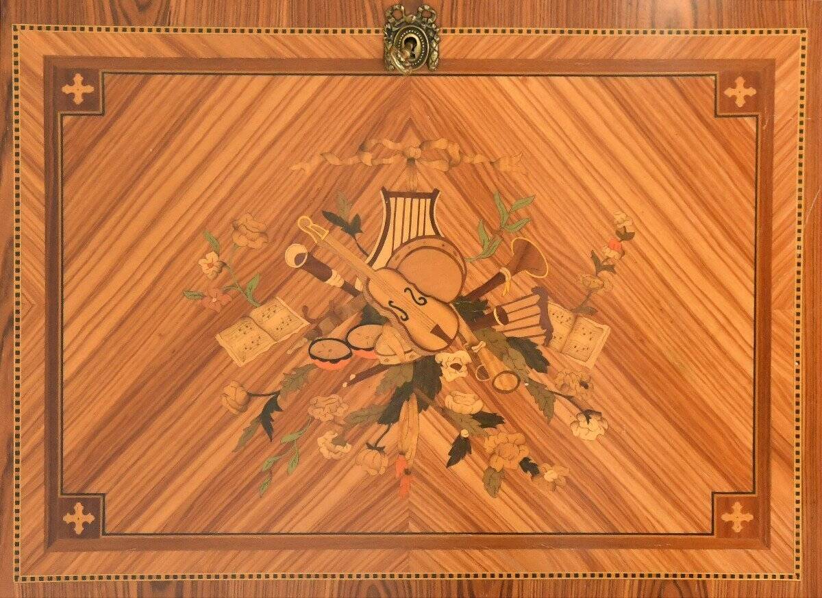 Transitional style secretary in marquetry