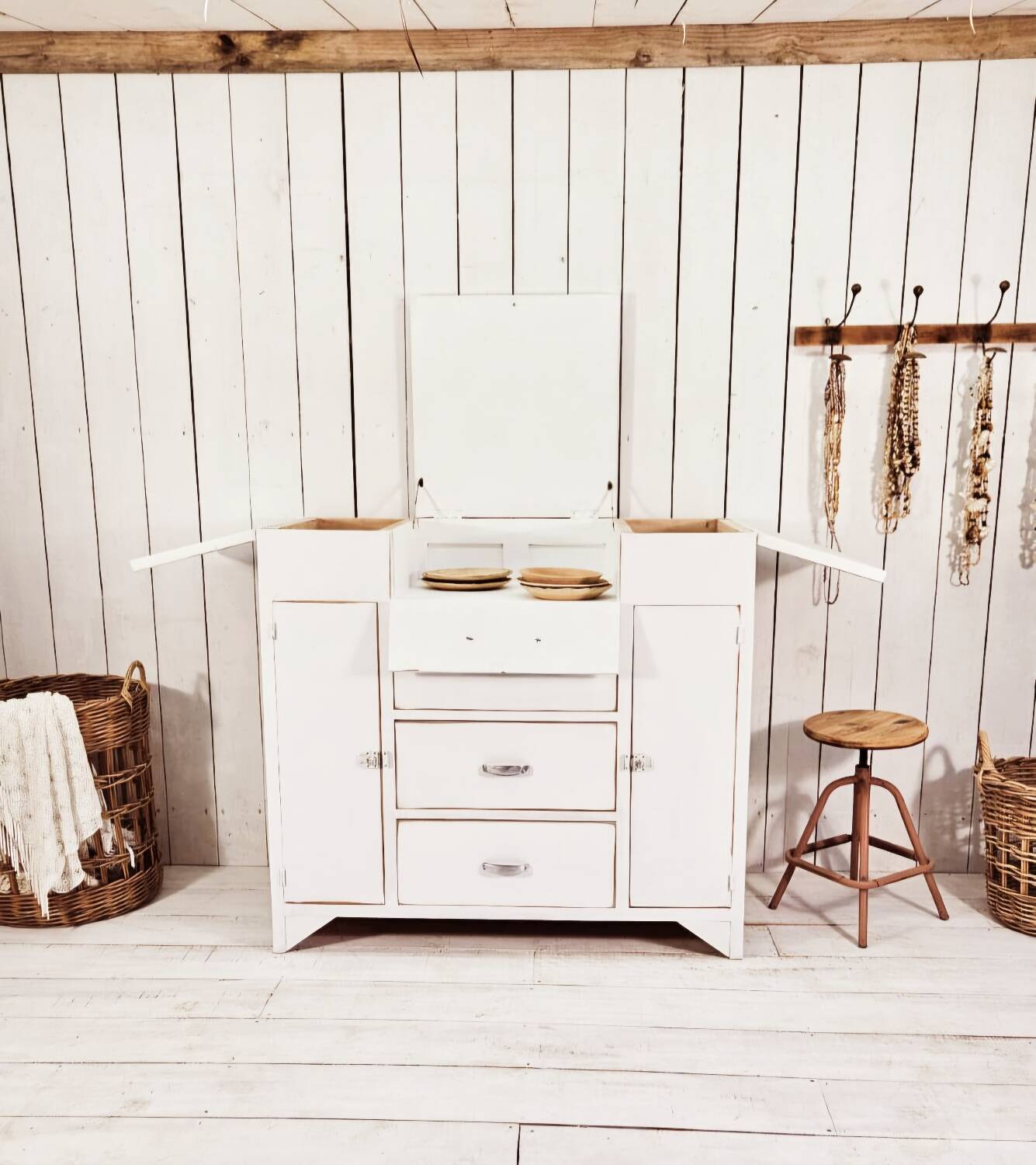 White painted wooden sideboard