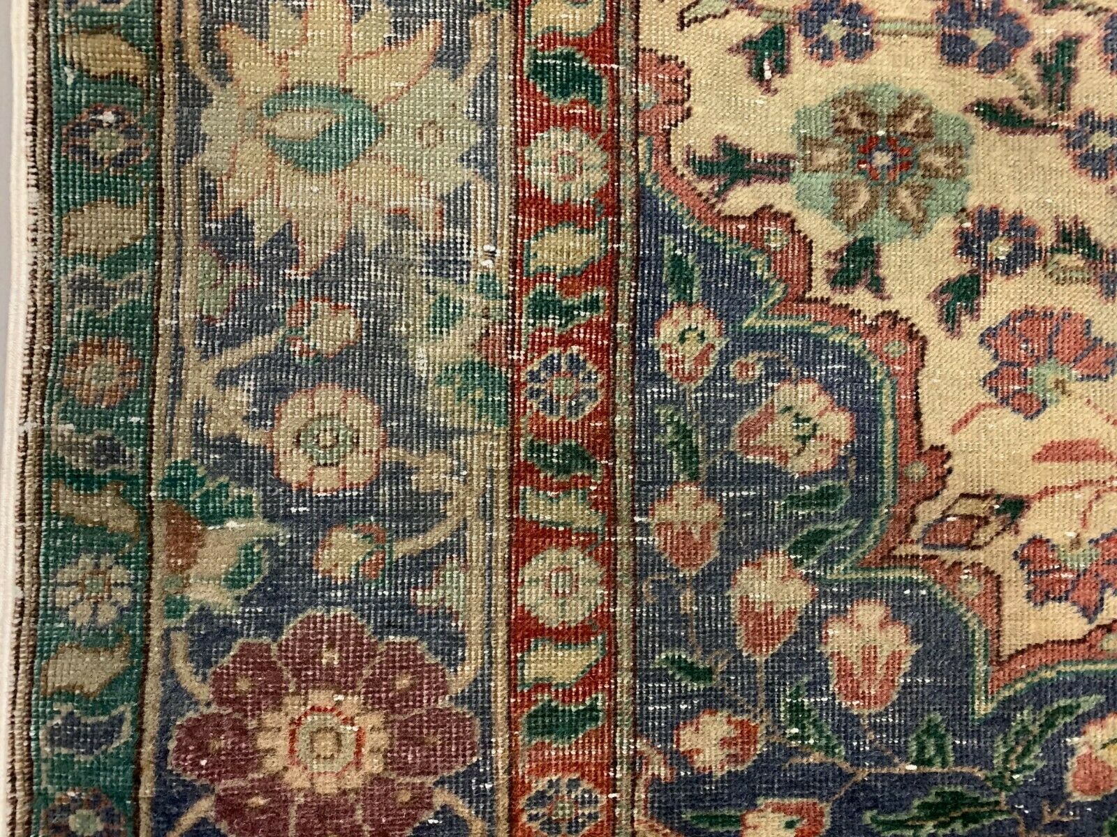 Distressed Turkish Rug 179x120 cm wool Vintage shabby Chic Tribal Blue, Beige