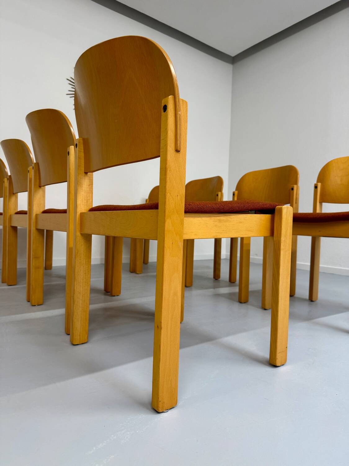 Lot of 8 old Scandinavian design wooden chairs from the 80s vintage