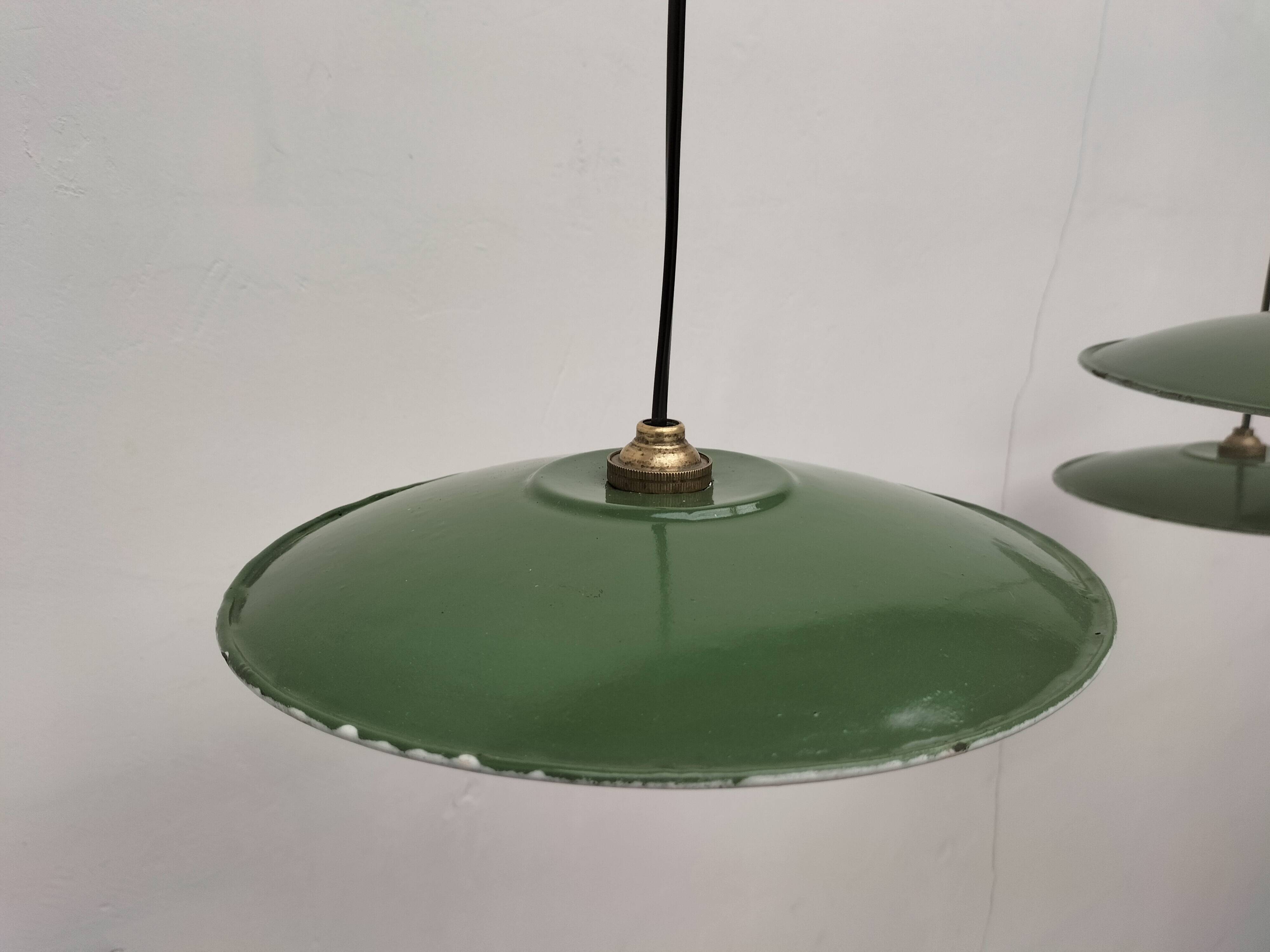 Enameled sheet metal pendant lights