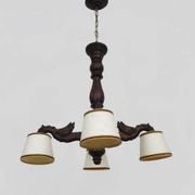 Antique hand-carved wooden dragon chandelier with 4 lights from the 1950s