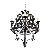 Lustre 12 lumières en fer forgé à décor de trèfles et feuillages
