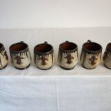 Set of 6 stoneware mugs signed Losson, Belgium, vintage