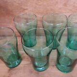 Set of 6 green glass glasses 1970