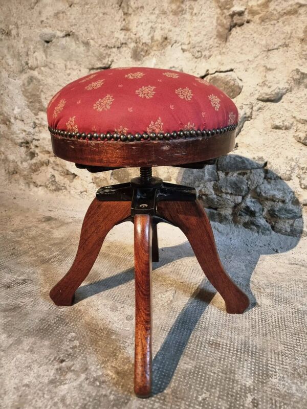 Tabouret de piano ancien en acajou réglable, début du XXe siècle