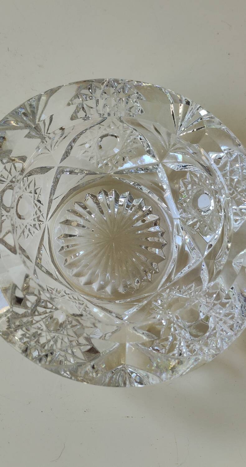 Bohemian cut crystal ashtray/pocket tray. Star/cross-hatched motifs.