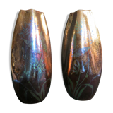 Pair of vases Jean Gaziello in Vallauris décor iridescent Butterfly