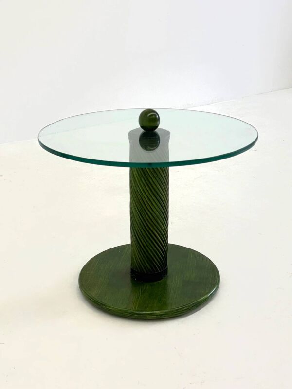 Tables d'appoint italiennes avec base en bambou et plateau en verre.