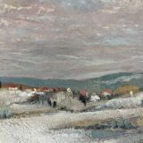 HST painting "Snow at Clairvaux les lacs" (Jura) signed + frame