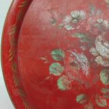 Ancien Plateau Rond En Tôle Napoléon III -Peinture Fleur