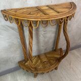 Ensemble miroir et console en bambou et rotin
