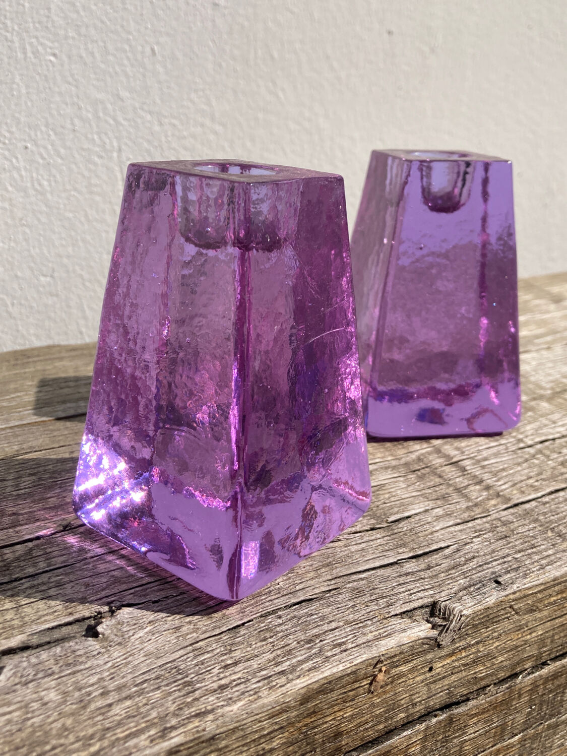 Pair of 1980 candle holders in blown glass