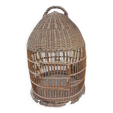 Cage à perroquet ancienne en rotin 85 cm de haut