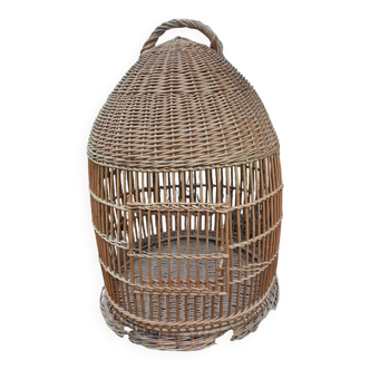 Cage à perroquet ancienne en rotin 85 cm de haut