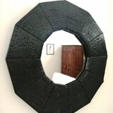 Burnt wooden round mirror  - 55x55cm
