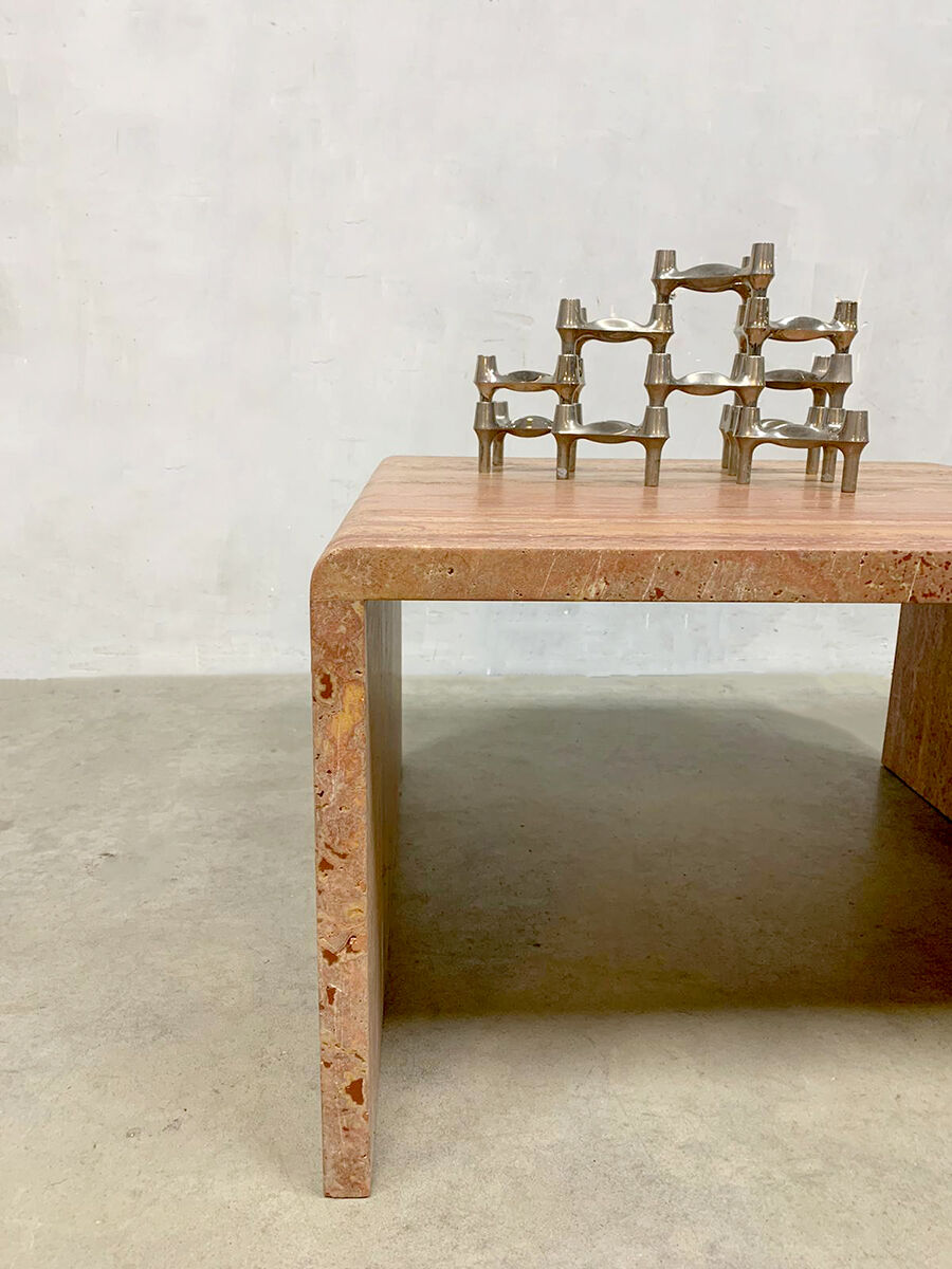 Vintage Italian travertine marble coffee table 'pink chique'