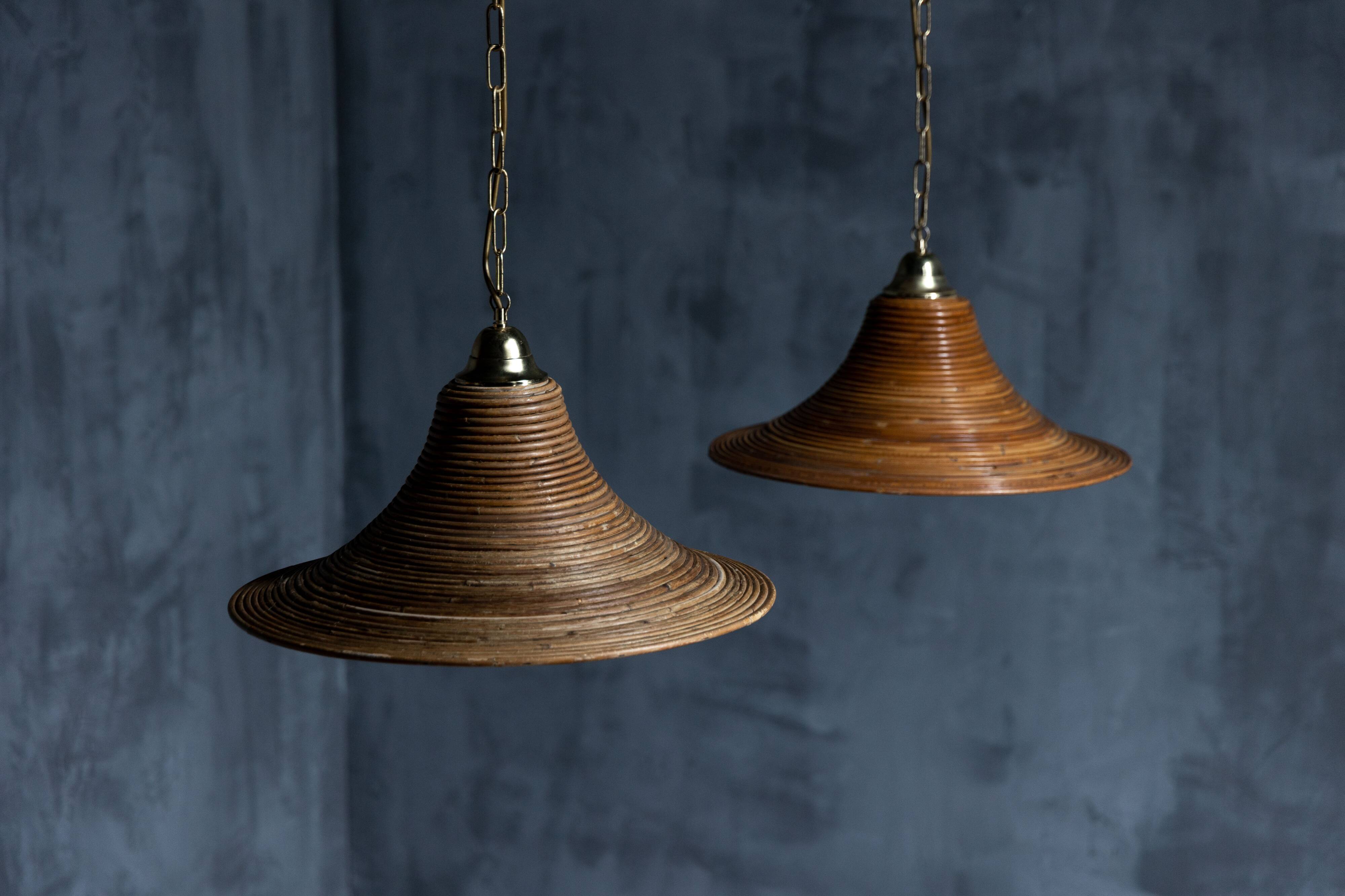 Rattan and Bamboo Pendant Lamps by Vivai del Sud, Italy, 1970s