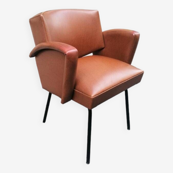 Fauteuil en skaï ocre, 1960-70