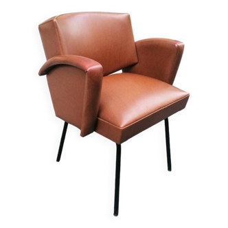 Fauteuil en skaï ocre, 1960-70