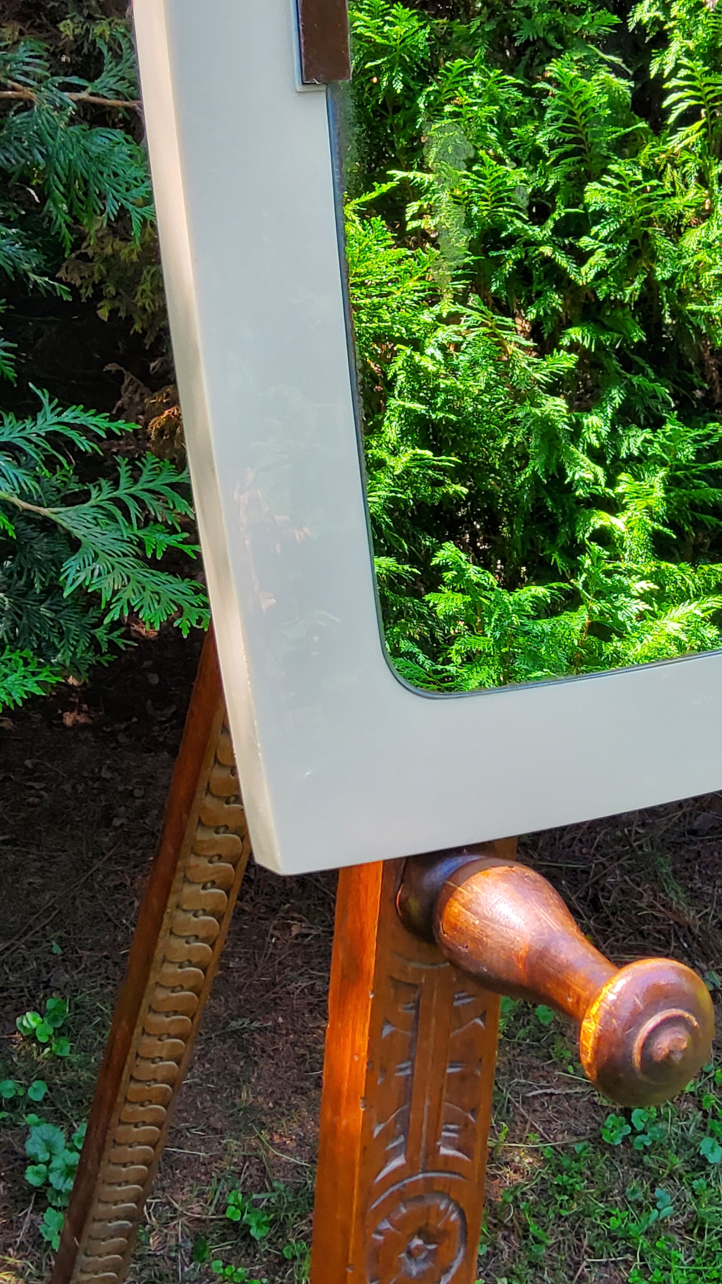Beige and brown plastic mirror from the 70s
