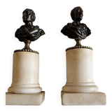 Bronze & Marble Busts of Voltaire and Rousseau