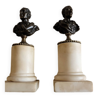 Bustes Bronze & Marbre Voltaire et Rousseau