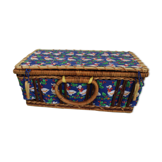 Valisette osier et tissu motifs canards