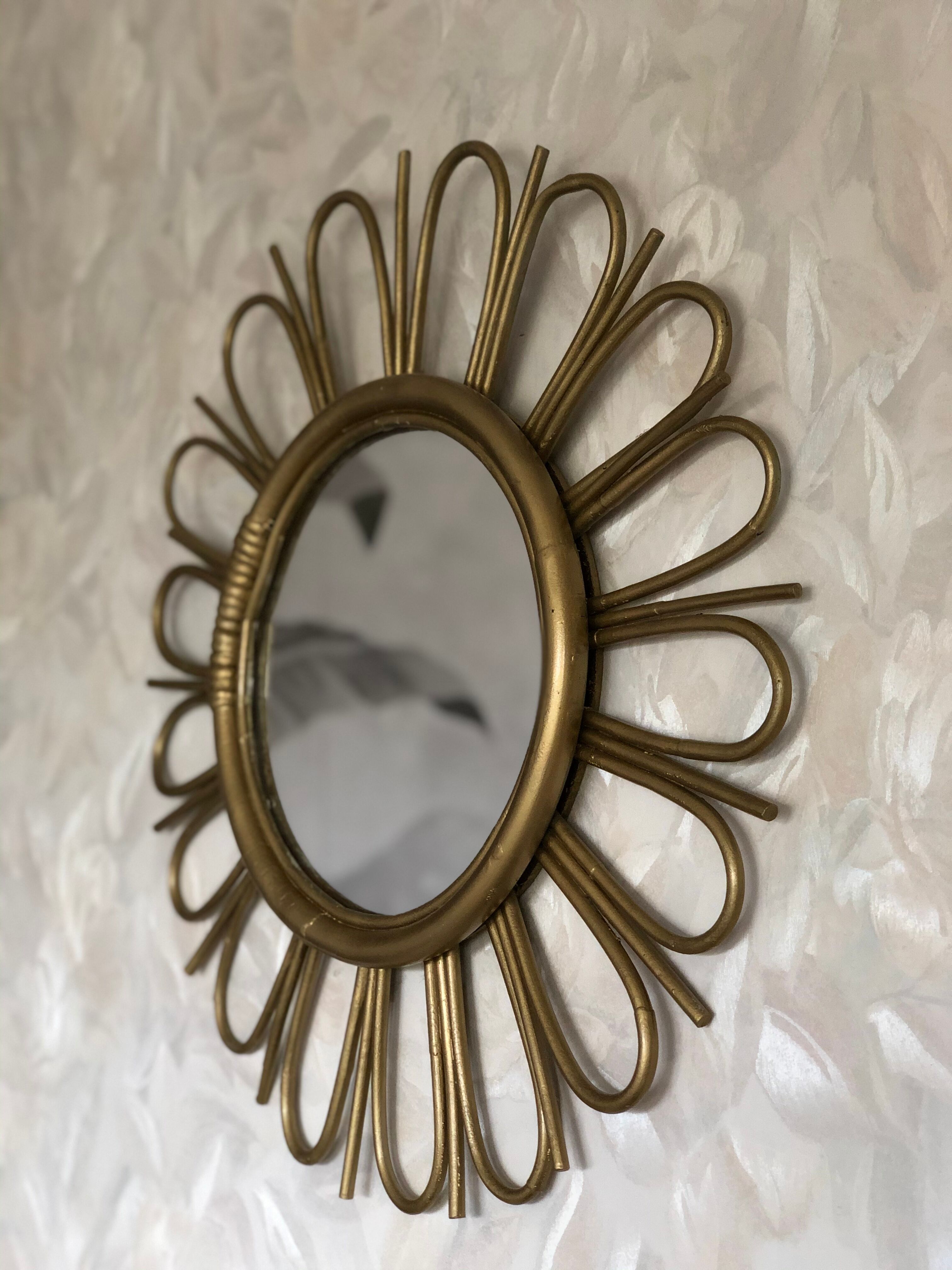 Golden rattan sun mirror 50cm