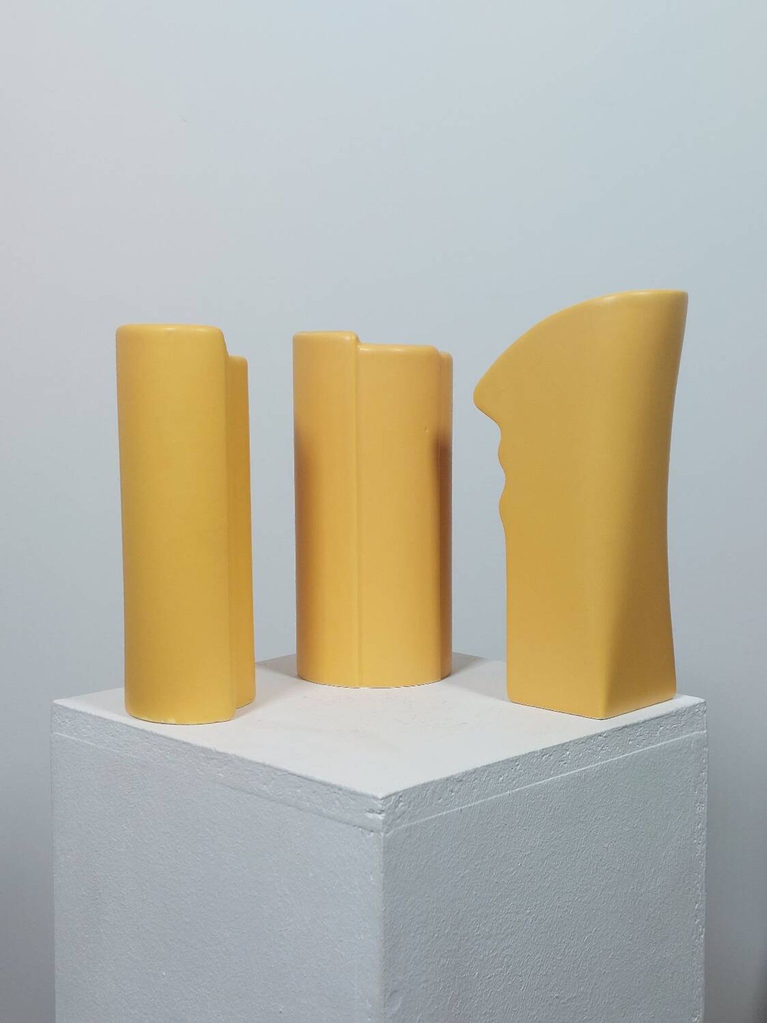Three yellow vases in Memphis style by ASA Germany.