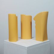 Three yellow vases in Memphis style by ASA Germany.