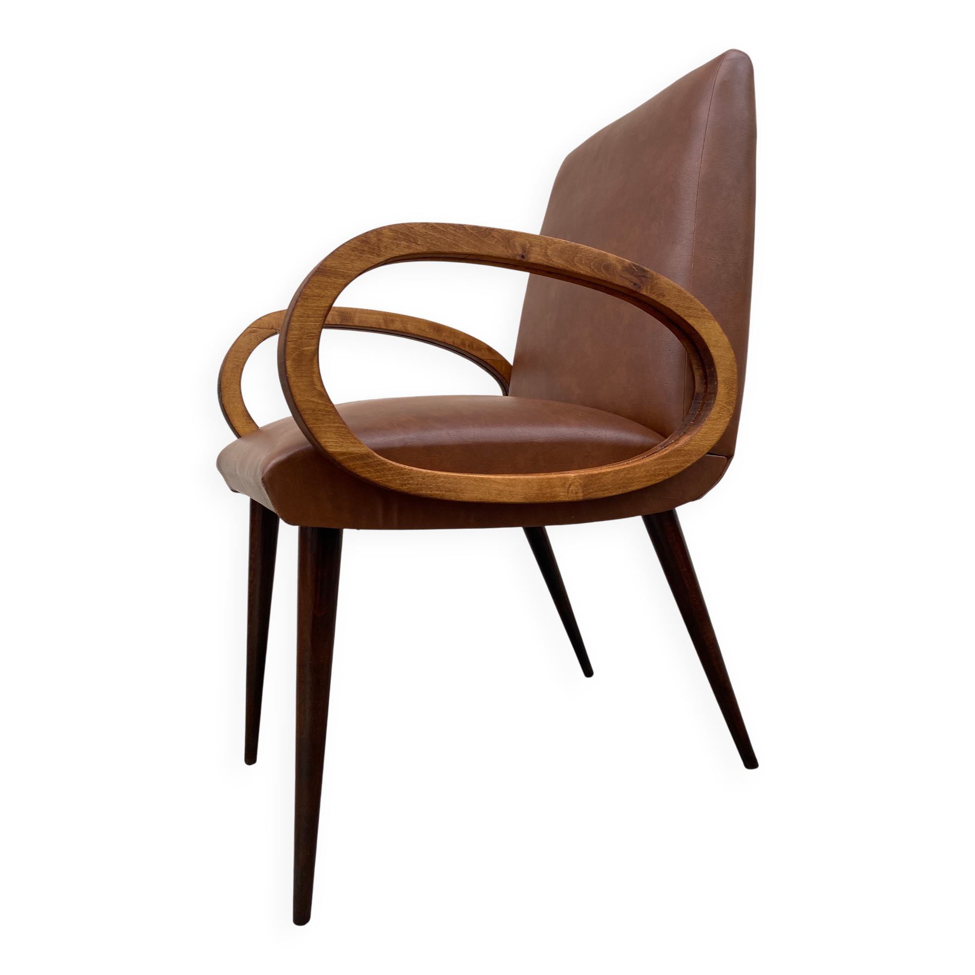 Mid-Century Scandinavian vintage retro armchair with oval armrests.