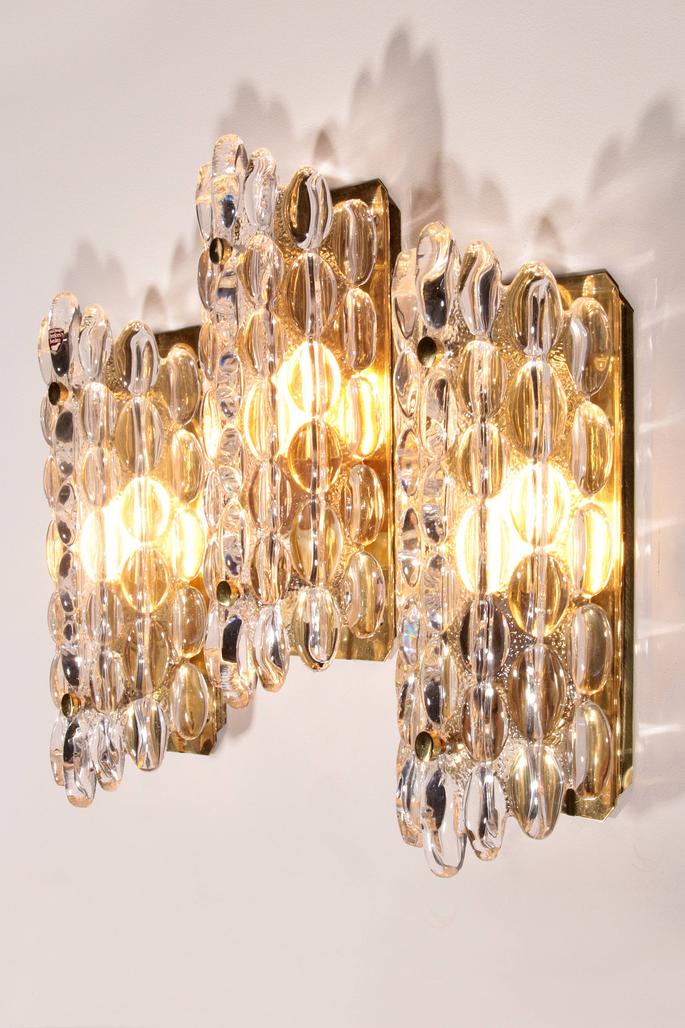 Appliques murales en cristal Waterdrop de Carl Fagerlund pour Orrefors