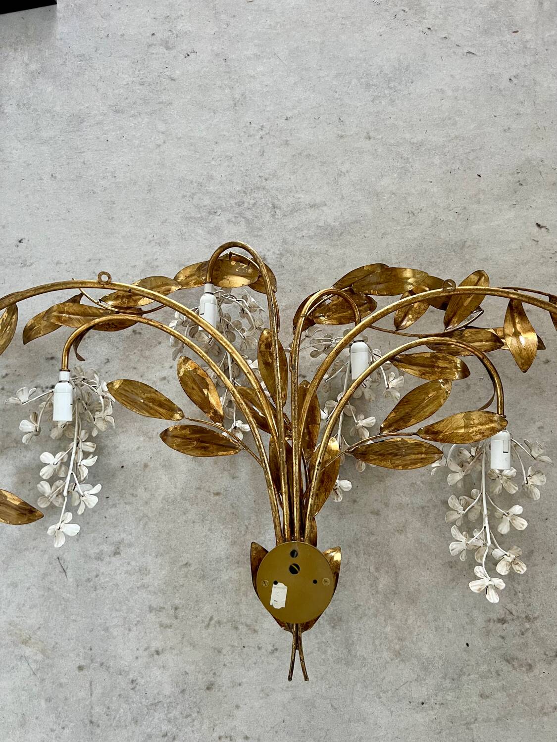 Old and large golden wall lamp Hans Kögl design from the 60s clusters of flowers