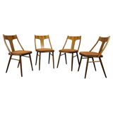 Set of four walnut dining chairs, Czechoslovakia, 1950s