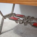 Wooden coffee table with wrought iron structure, side table, end of sofa, vintage table