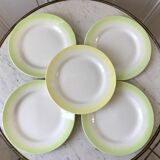 lot de 5 assiettes à dessert Digoin vert et jaune clair dégradé pastel années 40-50