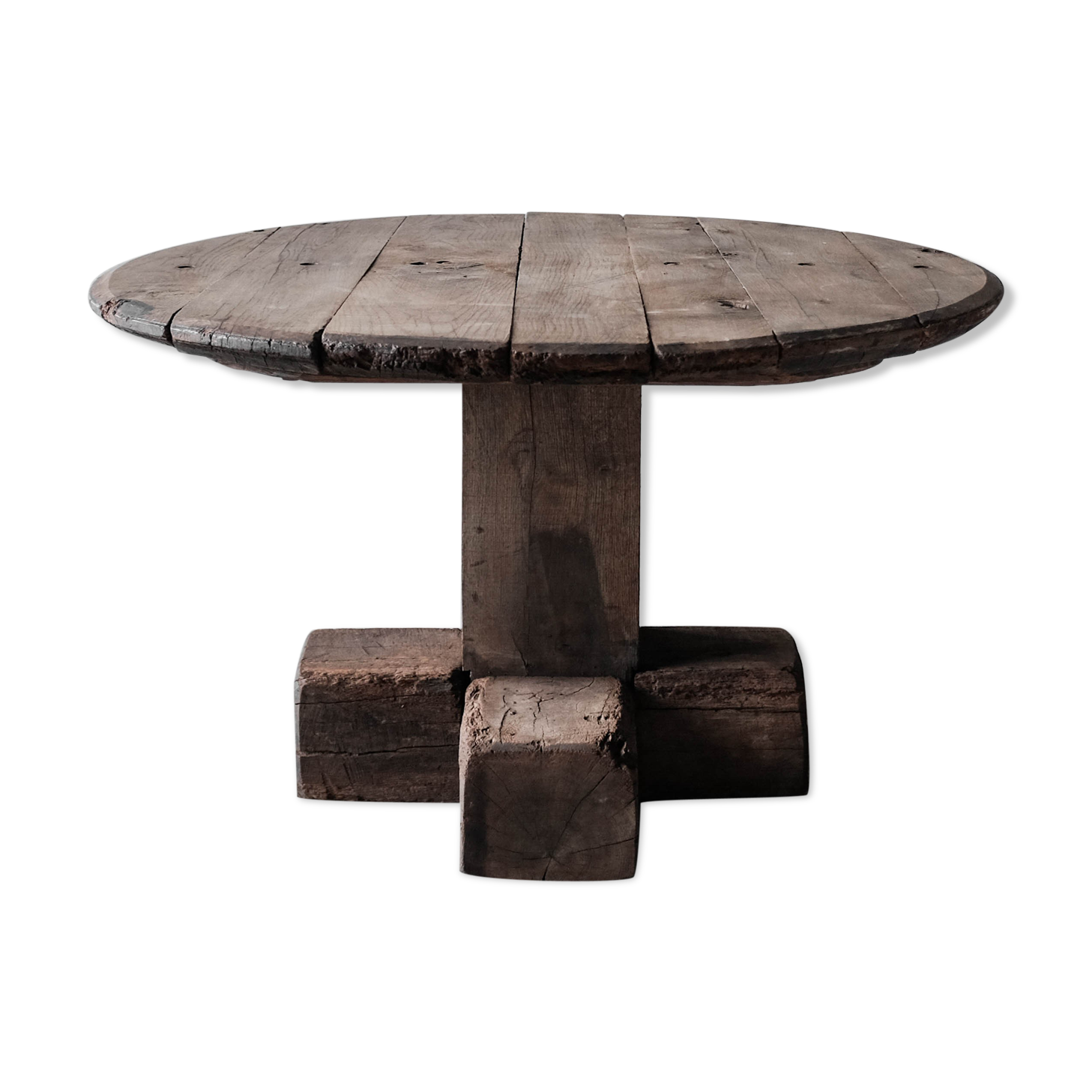Round primitive dining table, solid wood